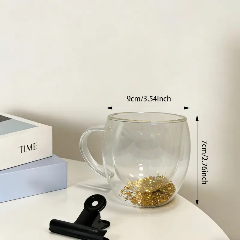 Glitter Filled Double Wall Glass Mug